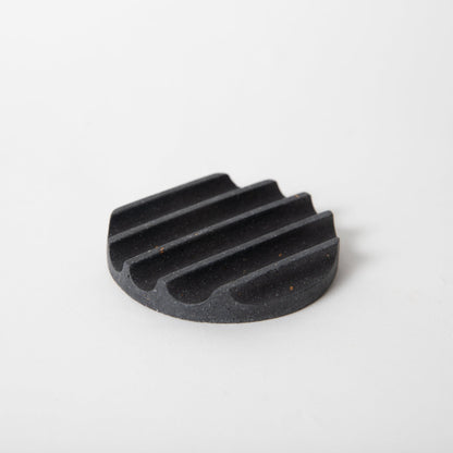 Concrete Terrazzo small round soap dish in black.