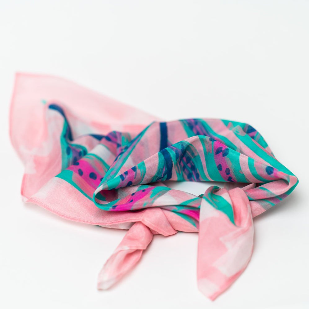 Exclusive collaboration scarf with Seattle-based illustrator Jess Phoenix. Cotton/Silk Blend