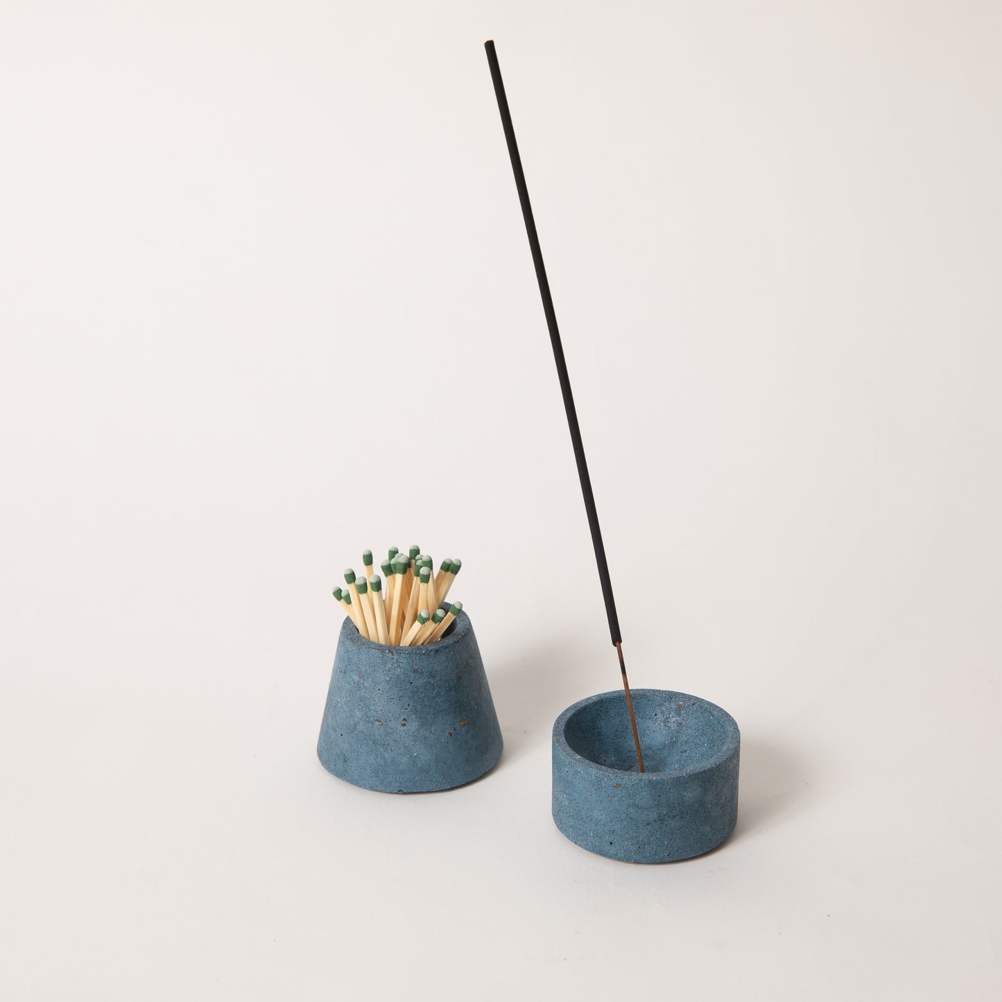 Cobalt terrazzo matchstick & incense holder set, styled with strike-anywhere matches & an incense stick.