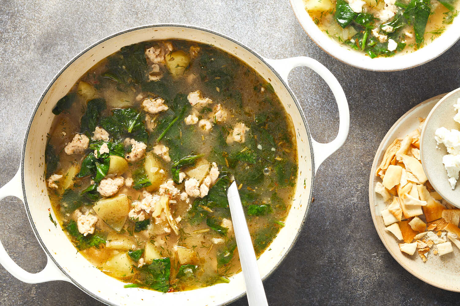 Lemony Greek Chicken, Spinach & Potato Stew