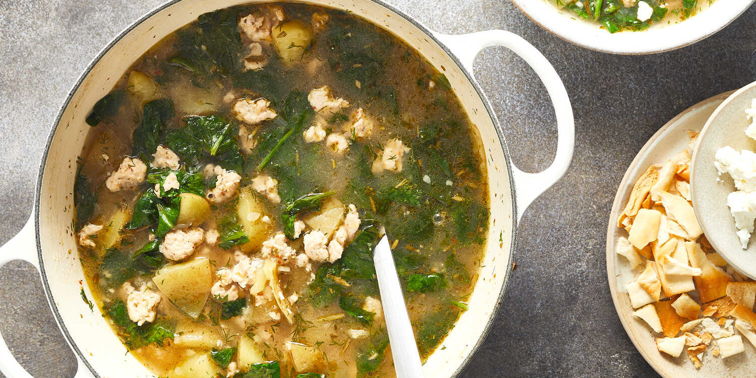 Lemony Greek Chicken, Spinach & Potato Stew