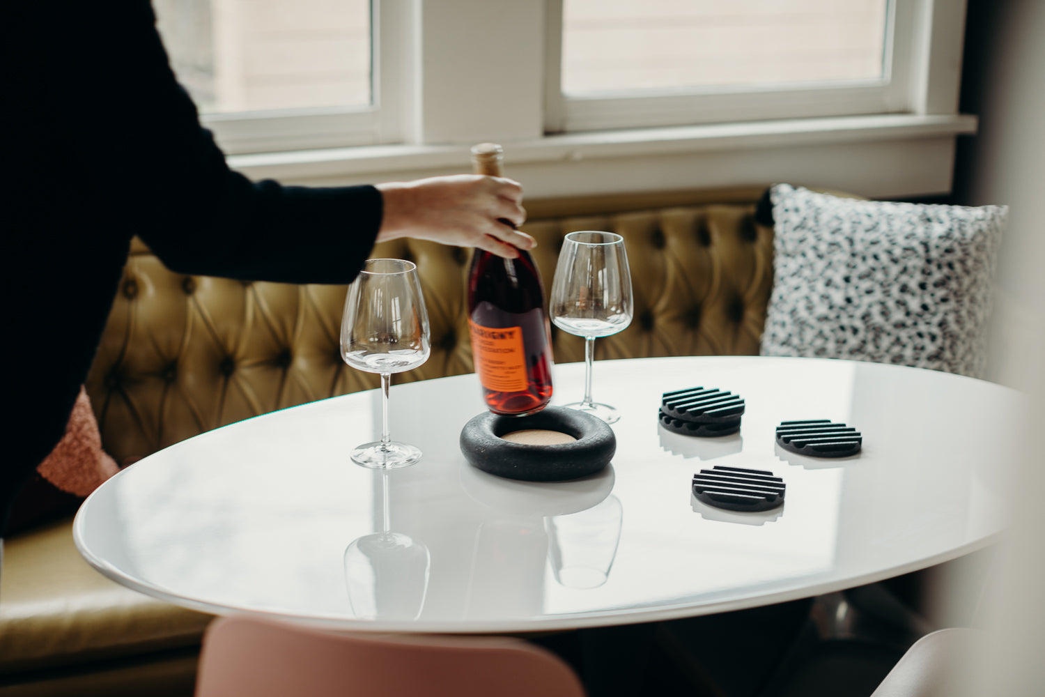 pretti.cool black terrazzo wine bottle + drink coasters