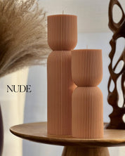 Ribbed Hourglass Pillar Candle Set