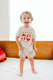 Geo Toddler Tee on River in Cream w/ Red/Orange