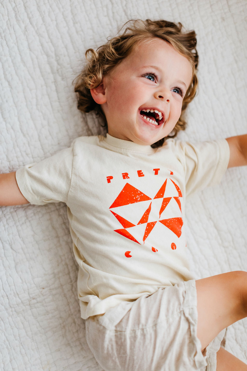 Geo Toddler Tee on River in Cream w/ Red/Orange