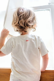 Geo Toddler Tee on River in Cream w/ Red/Orange