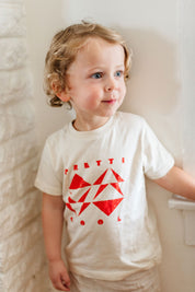 Geo Toddler Tee on River in Cream w/ Red/Orange