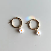 Gold Fill Daisy Charm Hoop Earrings