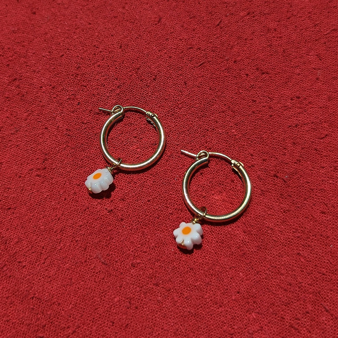 Gold Fill Daisy Charm Hoop Earrings