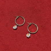 Gold Fill Daisy Charm Hoop Earrings