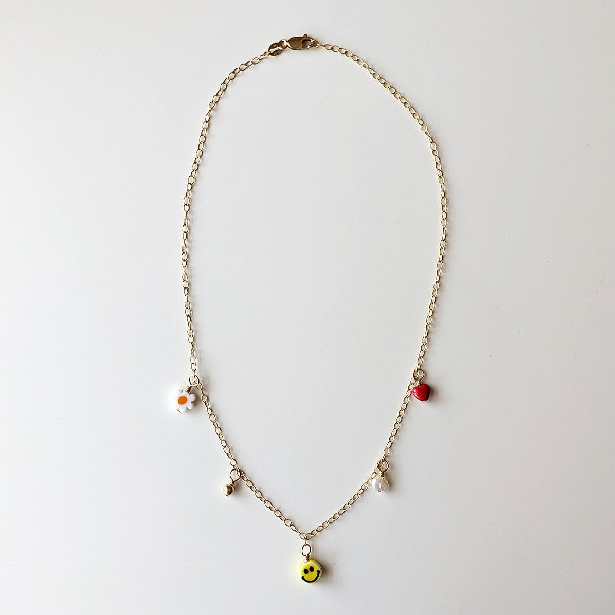 18K Gold Charm Diamond & Pearls Necklace | LunaFlo London Jewellery