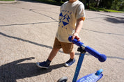 Geo Toddler Tee on Aaron in Cream w/ Cobalt