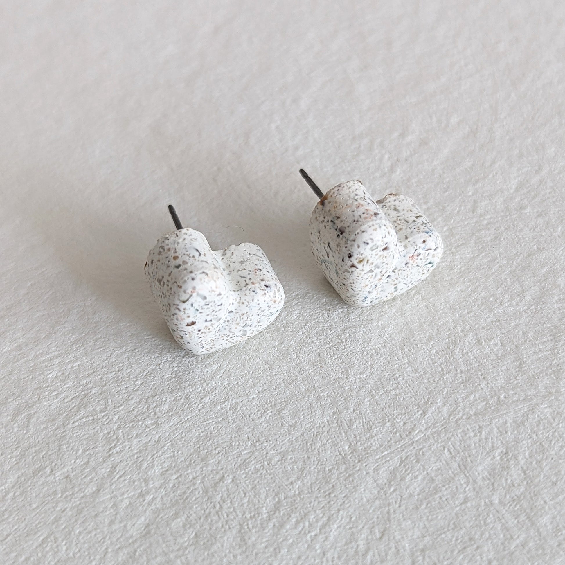 Pretti.Cool's Chunky Heart Earrings in White Terrazzo.