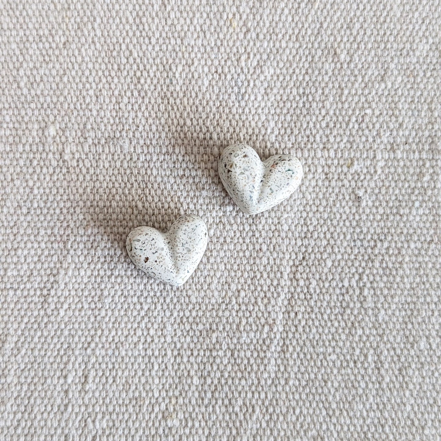 Pretti.Cool's Chunky Heart Earrings in White Terrazzo.