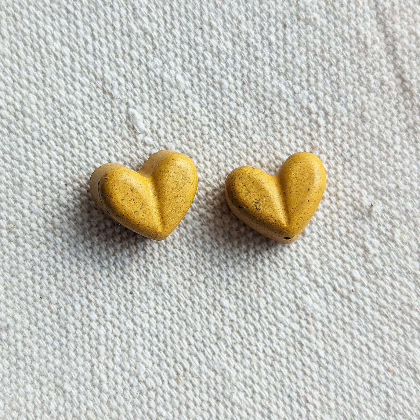 Pretti.Cool's Chunky Heart Earrings in Marigold Terrazzo.