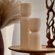 Ribbed Hourglass Pillar Candle Set