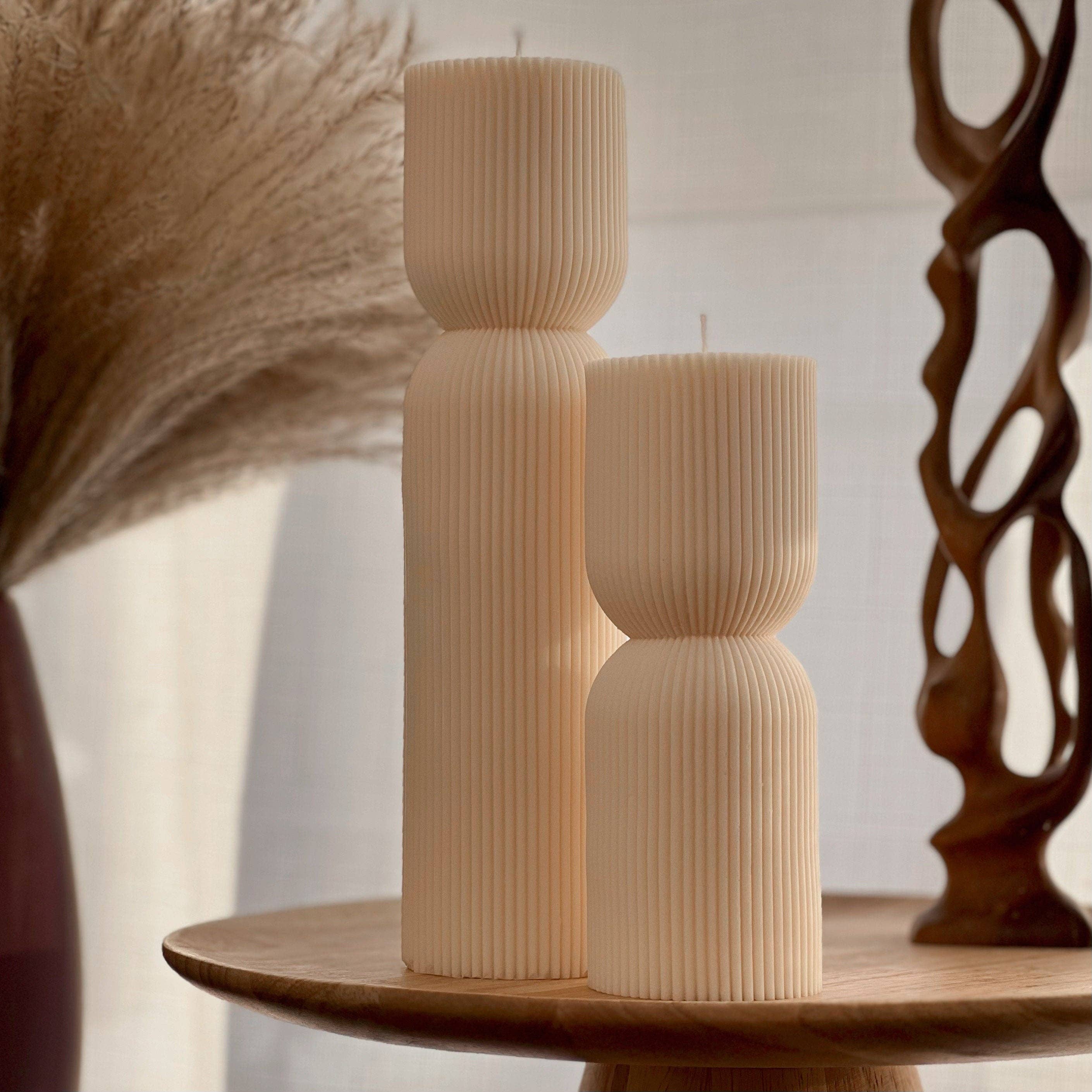 Ribbed Hourglass Pillar Candle: Mellow | Set of 2