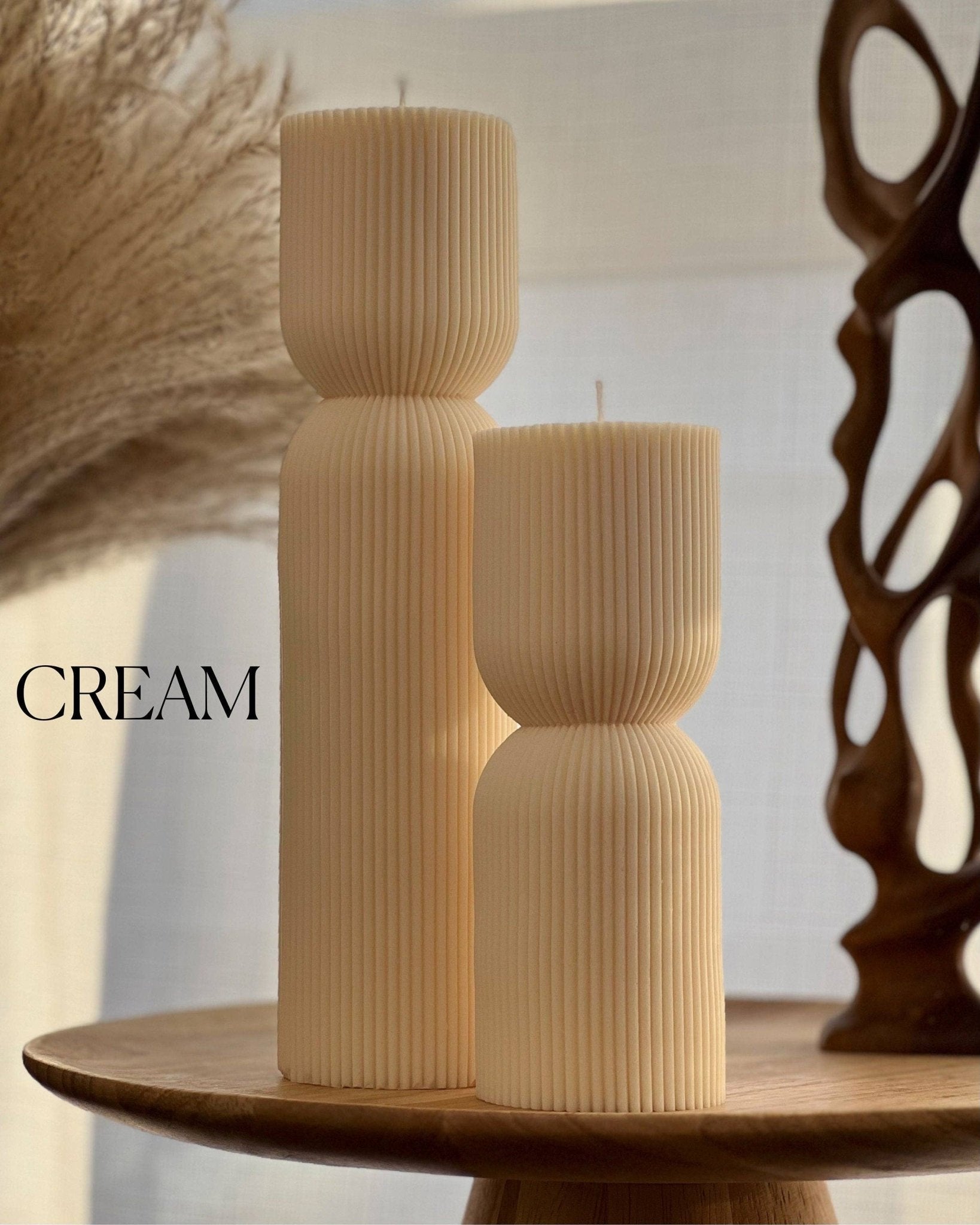 Ribbed Hourglass Pillar Candle Set - pretti.cool