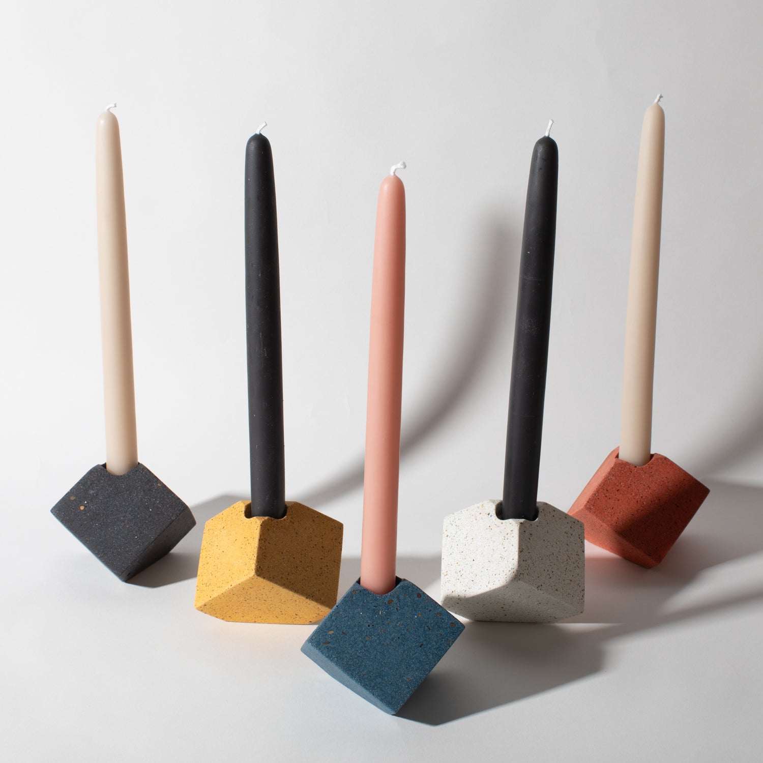 Pretti.Cool Block Candlestick Holders - Cube in all five colors w/ candlesticks.