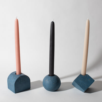 Pretti.Cool Block Candlestick Holder Set in Cobalt Terrazzo w/ candlesticks.