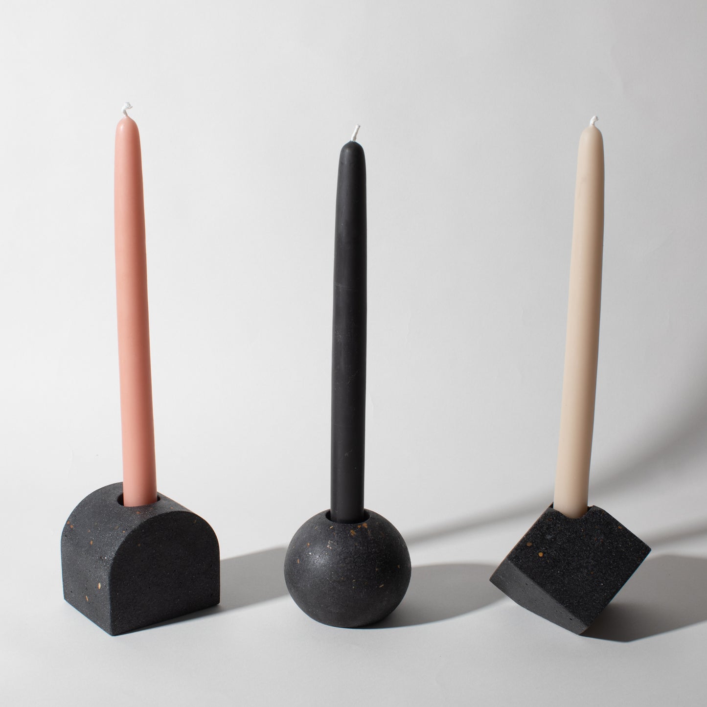 Pretti.Cool Block Candlestick Holder Set in Black Terrazzo w/ candlesticks.