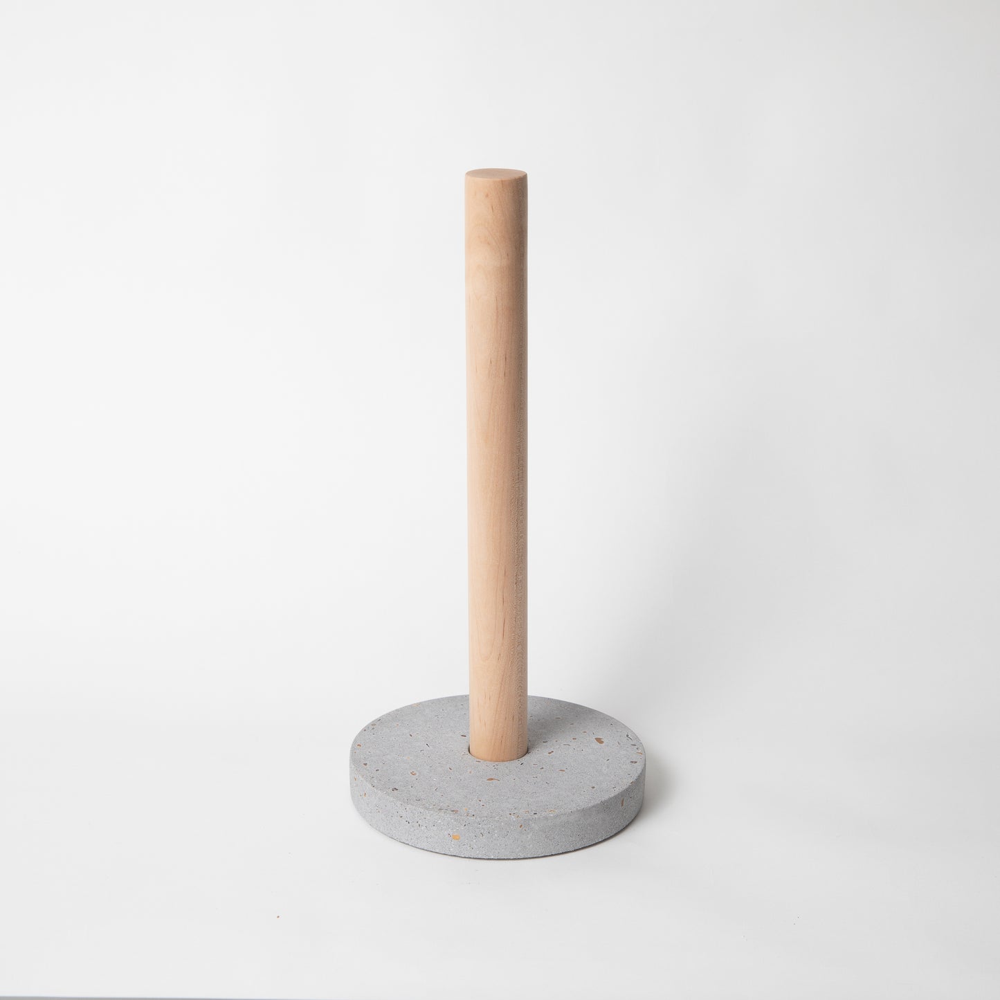 paper towel holder w/ maple rod & light grey terrazzo base