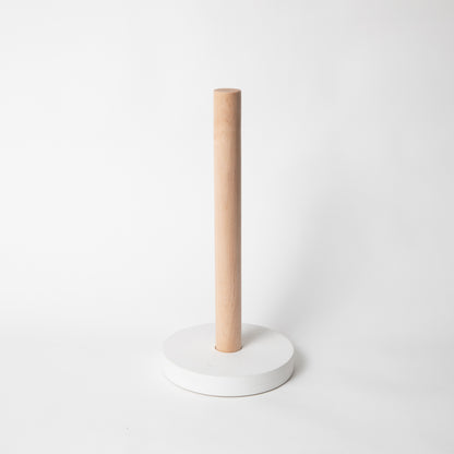 paper towel holder w/ maple rod & solid white base