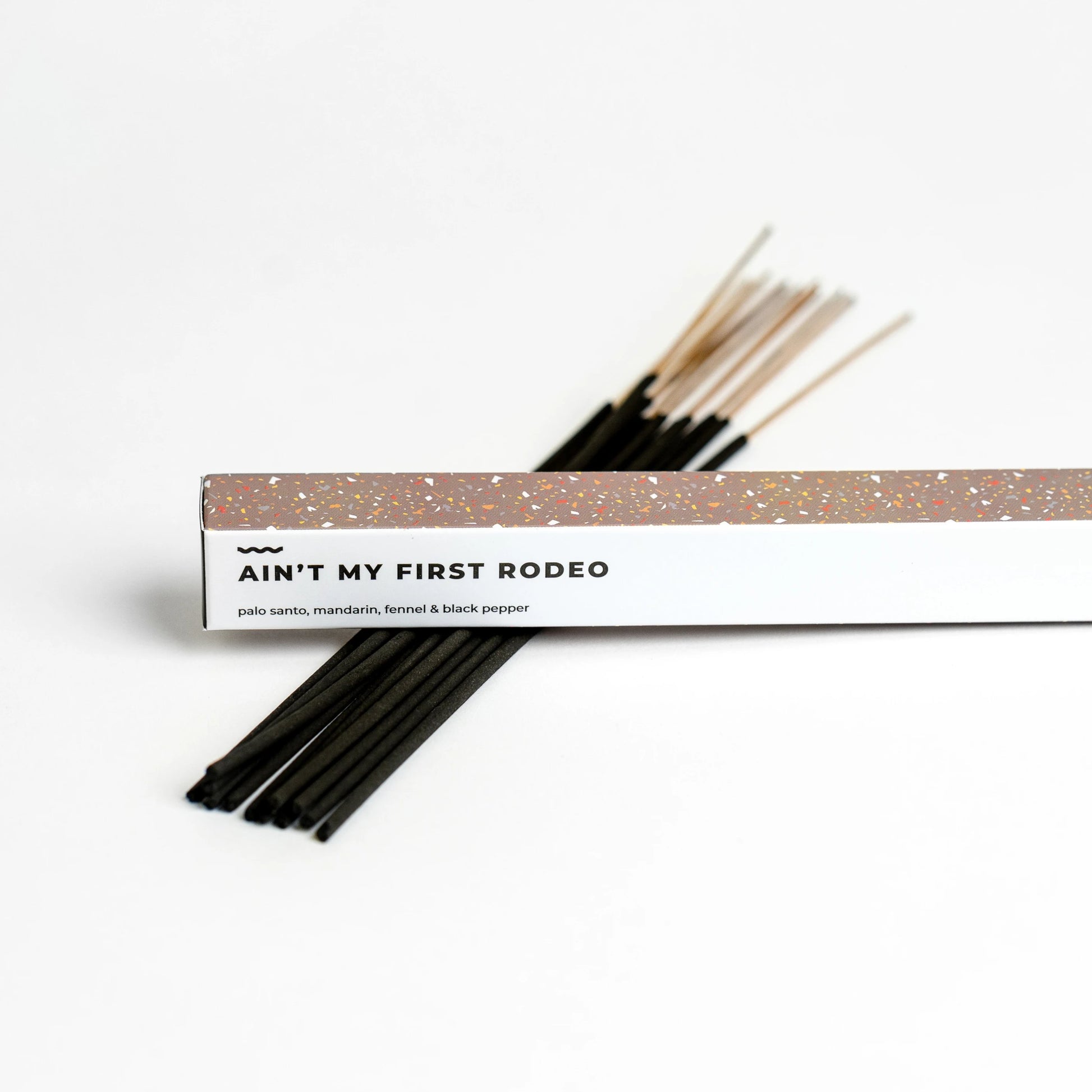 Charcoal incense sticks scented with therapeutic-grade essential oils.   Notes of: Palo Santo, Mandarin, Fennel & Black Pepper