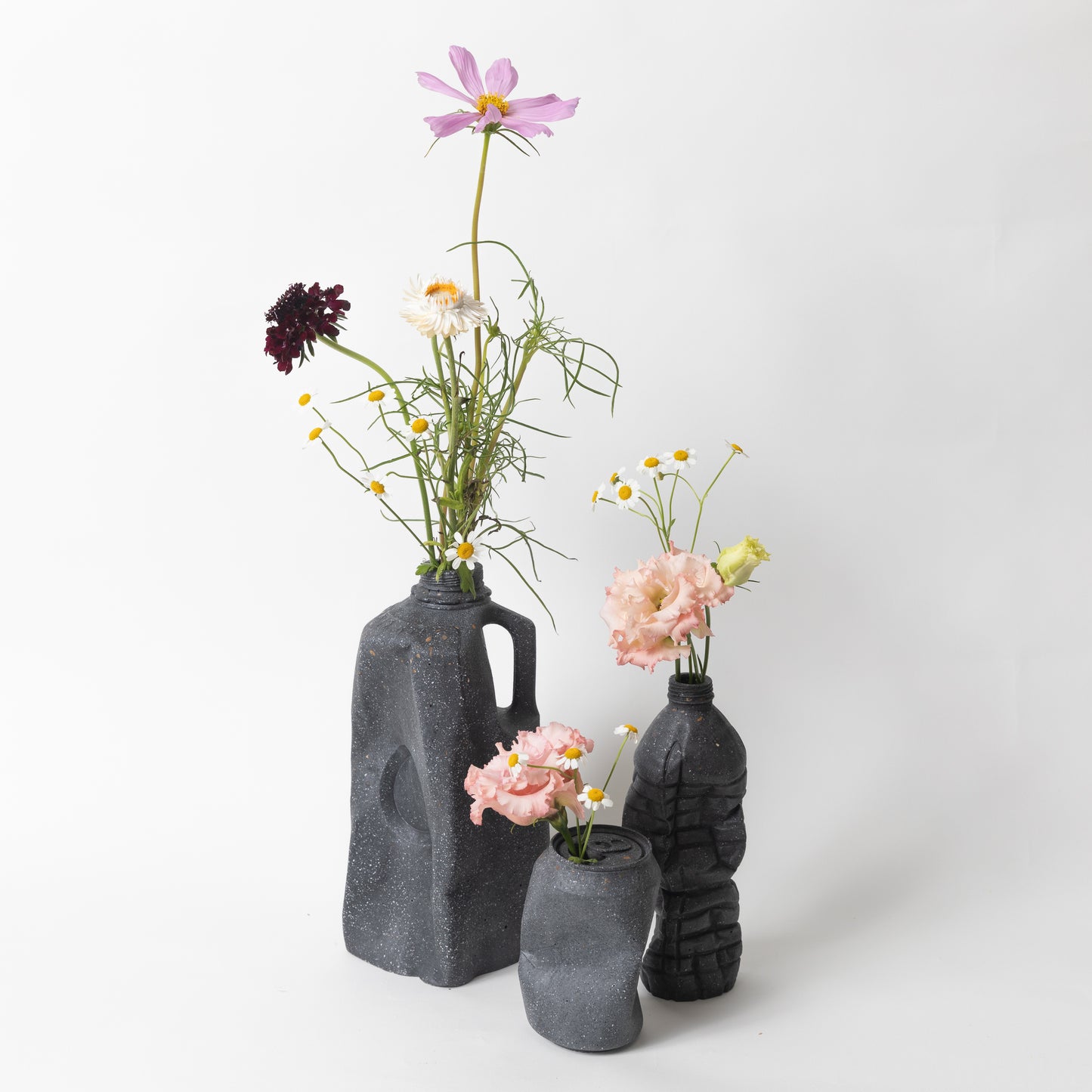 The black terrazzo complete set of vases from our Garbage Collection.