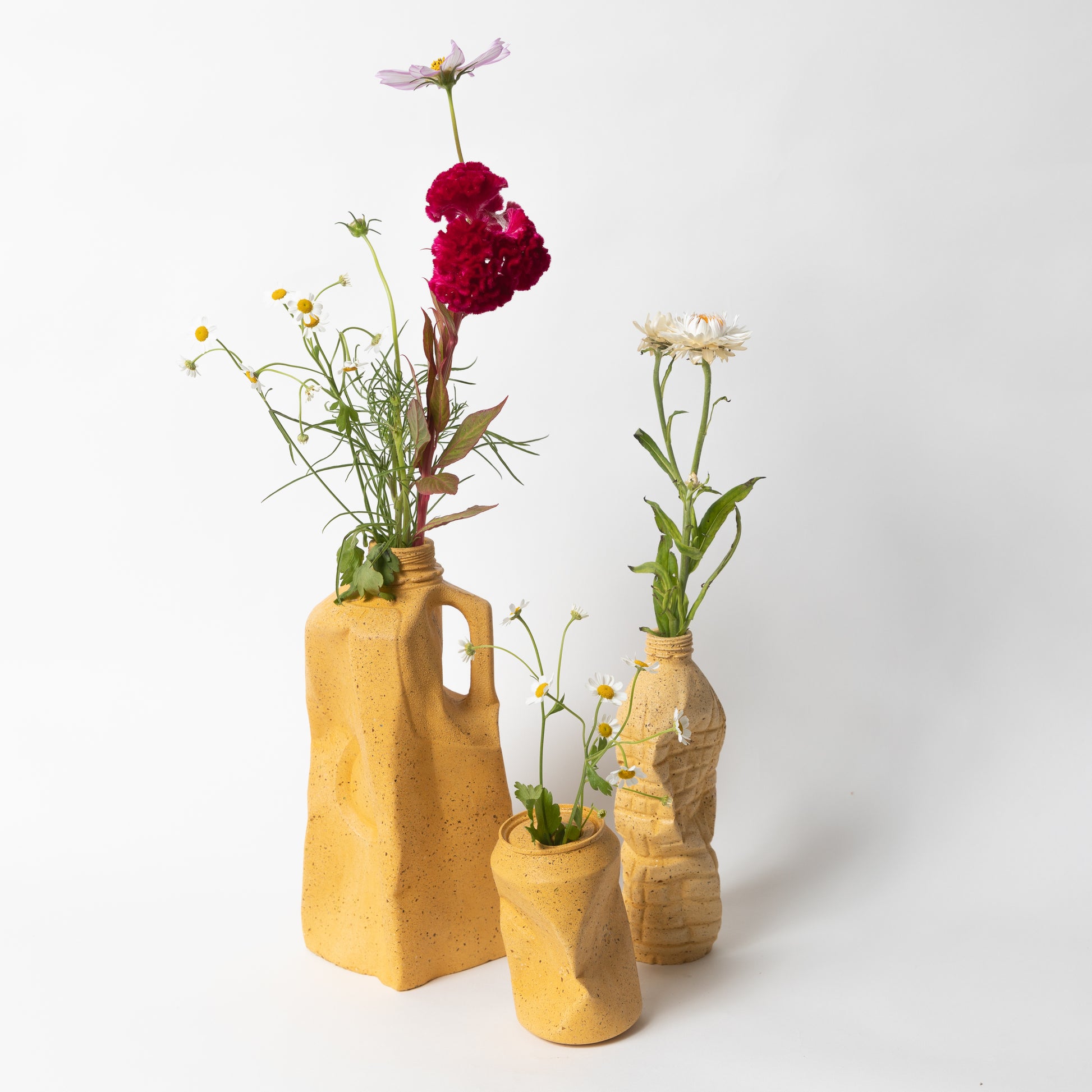 The marigold terrazzo complete set of vases from our Garbage Collection.