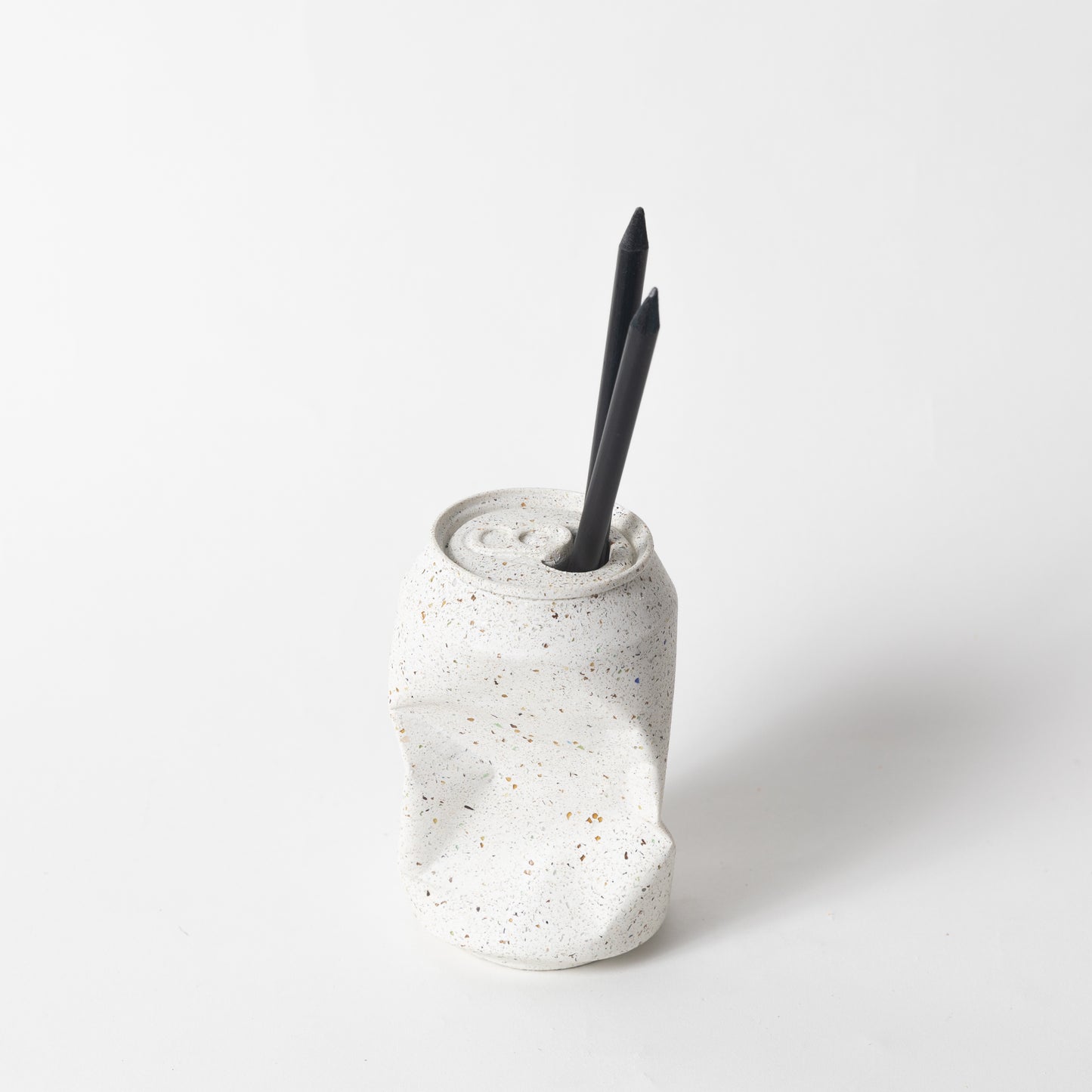 The white terrazzo soda can vase from our Garbage Collection.