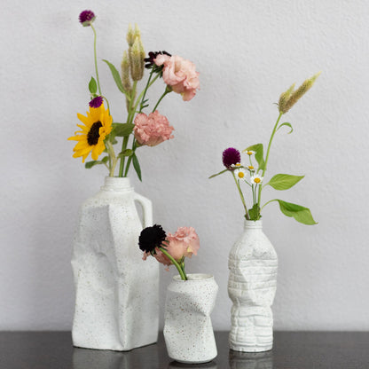 The white terrazzo complete set of vases from our Garbage Collection.