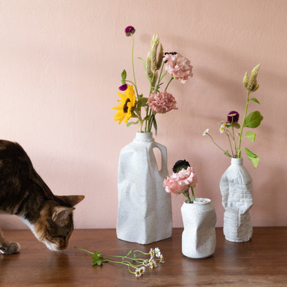 The white terrazzo complete set of vases from our Garbage Collection.