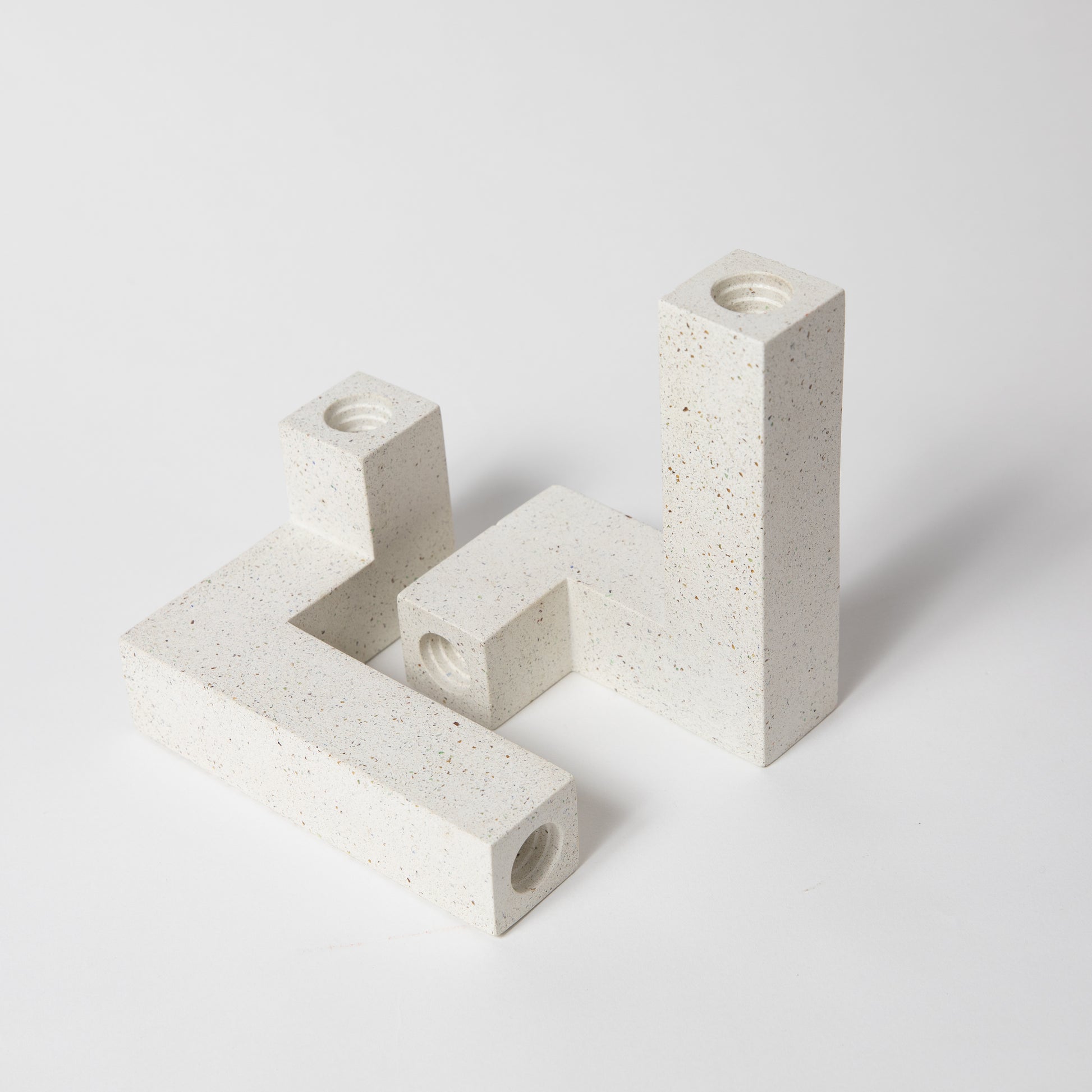 Concrete candlestick holder, set of 2 in white terrazzo.