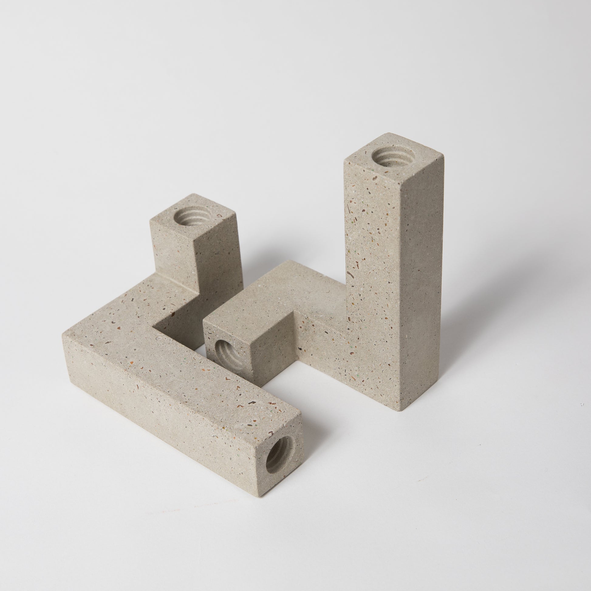 Concrete candlestick holder, set of 2 in natural terrazzo.