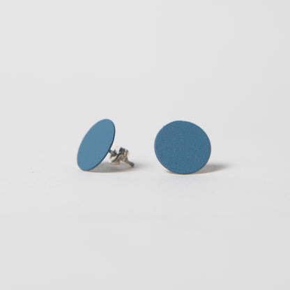 Round Brass earrings w/ Sterling Posts in cobalt.