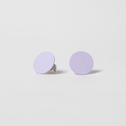 Round Brass earrings w/ Sterling Posts in lilac.