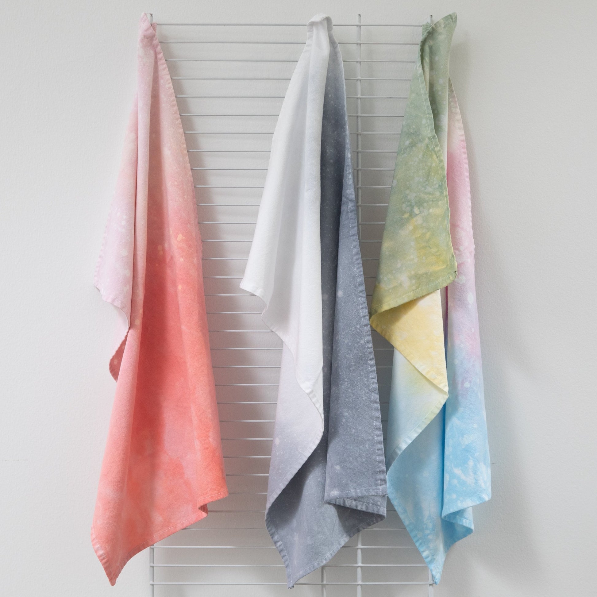 Set of 3 Coral Hand-Dyed Tea Towels