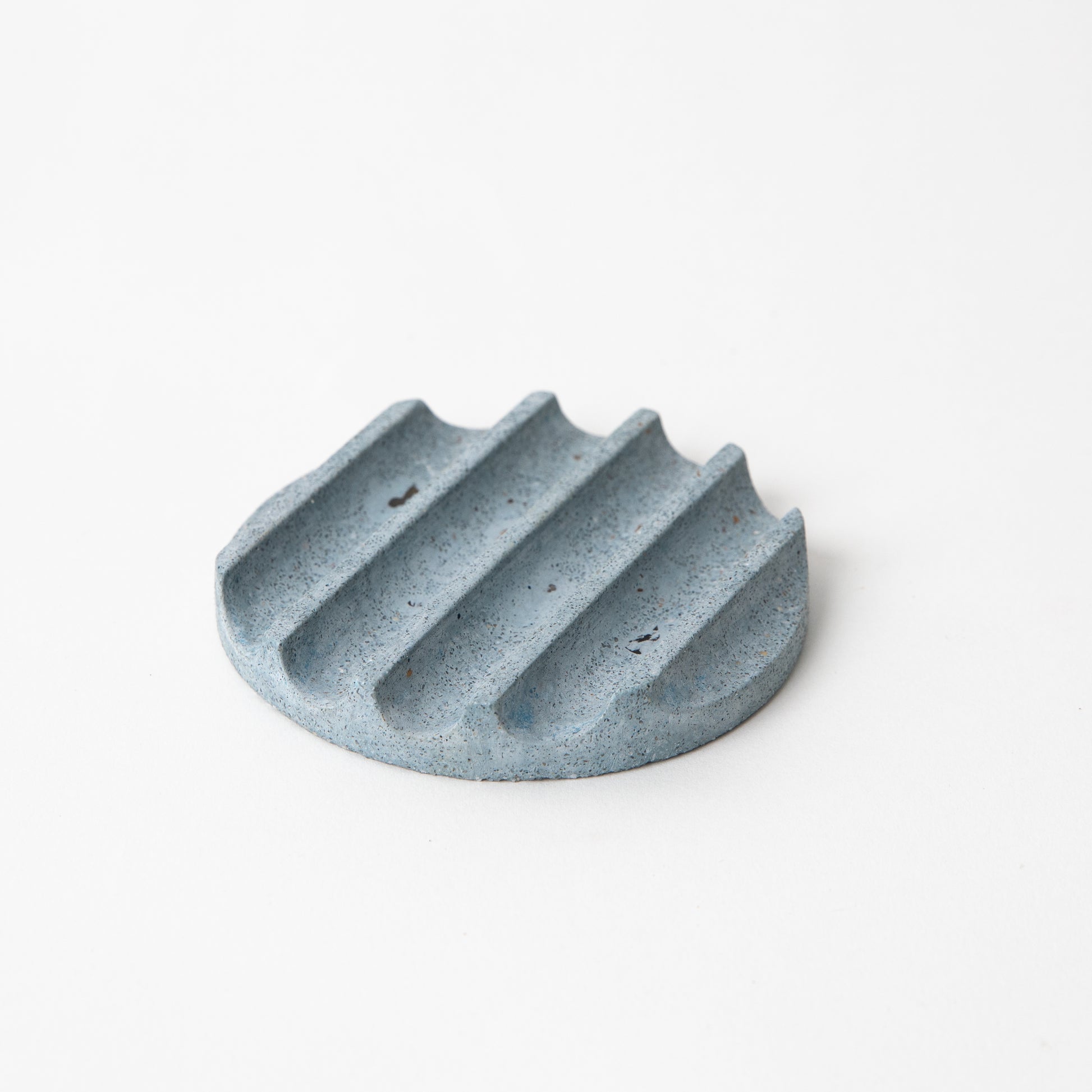 Concrete Terrazzo small round soap dish in light blue.